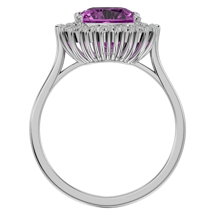 3 Carat Cushion Cut Pink Topaz and Halo Diamond Ring In 14K White Gold