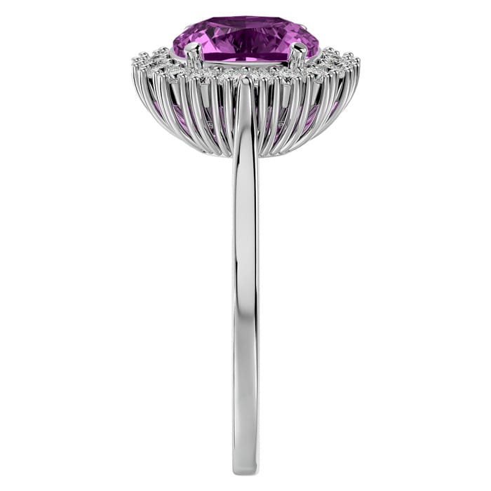 3 Carat Cushion Cut Pink Topaz and Halo Diamond Ring In 14K White Gold