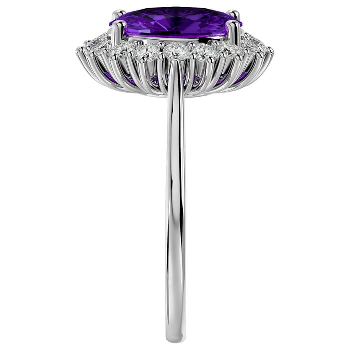 2 3/4 Carat Oval Shape Amethyst and Halo Diamond Ring In 14 Karat White Gold