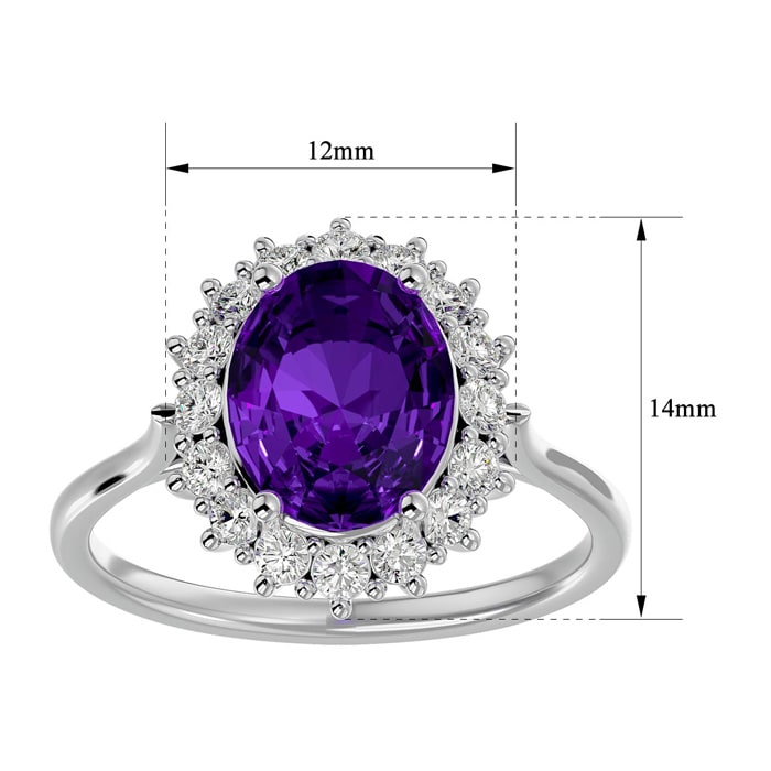 2 3/4 Carat Oval Shape Amethyst and Halo Diamond Ring In 14 Karat White Gold