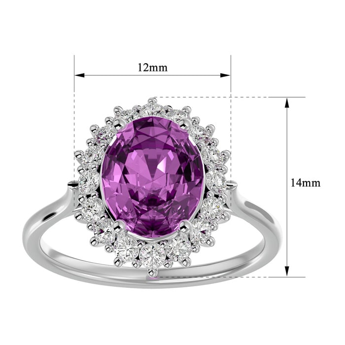 3 3/4 Carat Oval Shape Pink Topaz and Halo Diamond Ring In 14 Karat White Gold