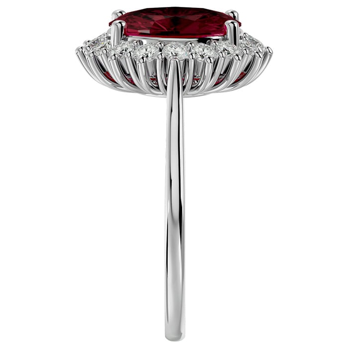 Garnet Ring: Garnet Jewelry: 3.60 Carat Oval Shape Garnet and Halo Diamond Ring In 14 Karat White Gold