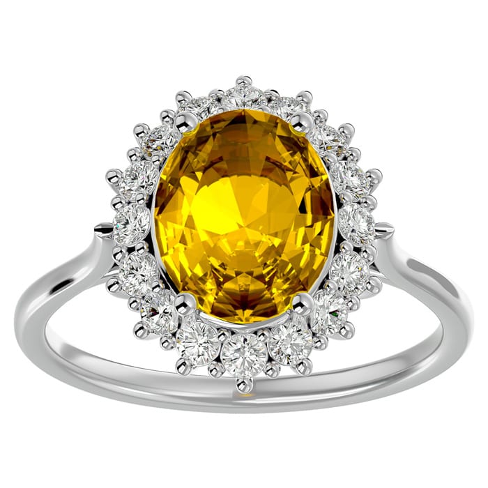 2 3/4 Carat Oval Shape Citrine and Halo Diamond Ring In 14 Karat White Gold