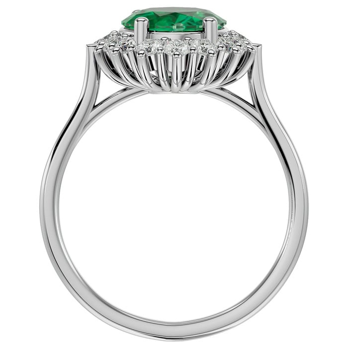 2 3/4 Carat Oval Shape Emerald and Halo Diamond Ring In 14 Karat White Gold