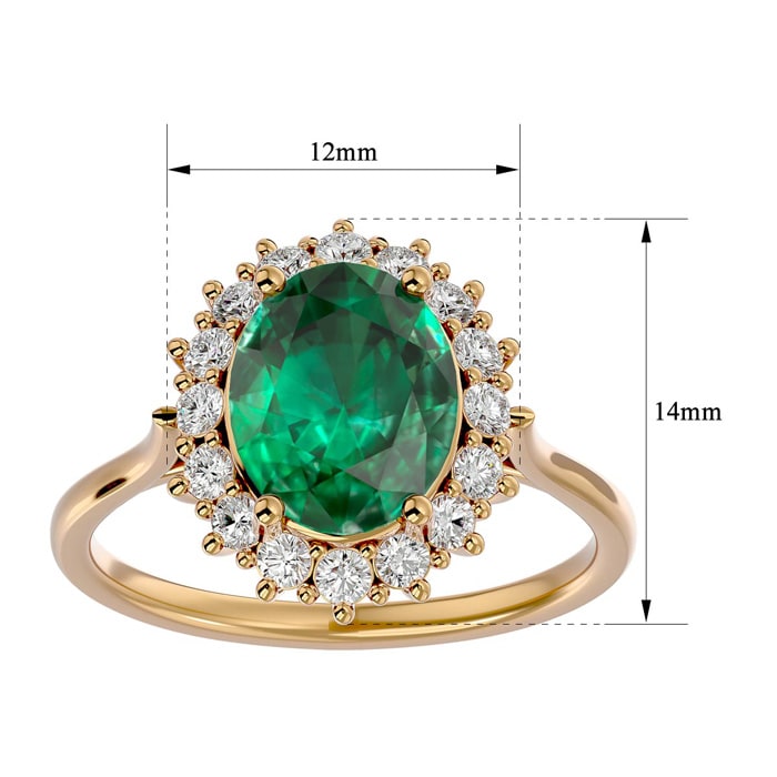 2 3/4 Carat Oval Shape Emerald and Halo Diamond Ring In 14 Karat Yellow Gold
