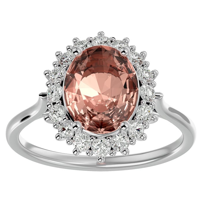2-3/4 Carat Oval Shape Morganite and Halo Diamond Ring In 14 Karat White Gold