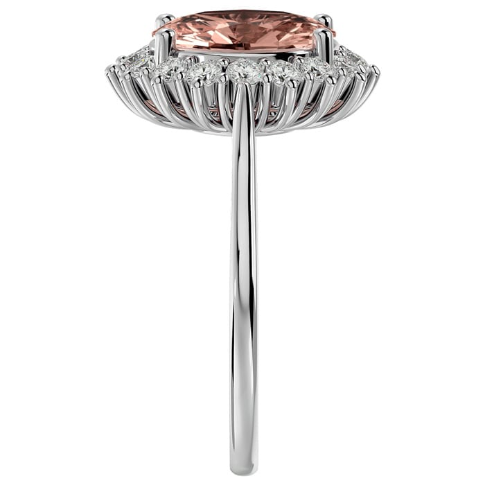 2-3/4 Carat Oval Shape Morganite and Halo Diamond Ring In 14 Karat White Gold