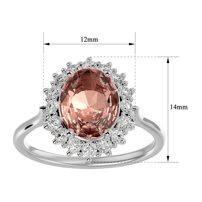 2-3/4 Carat Oval Shape Morganite and Halo Diamond Ring In 14 Karat White Gold