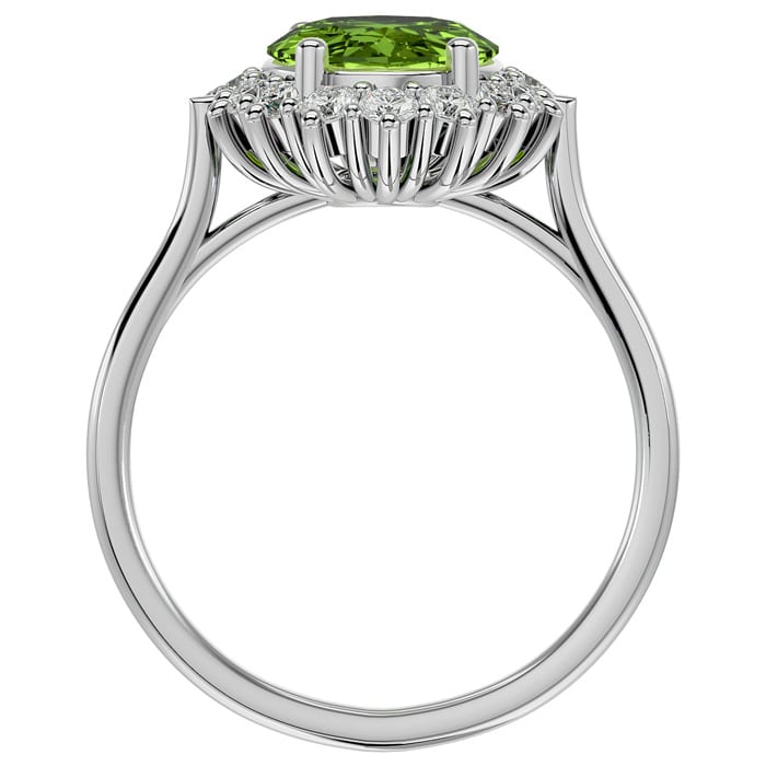 3 Carat Oval Shape Peridot and Halo Diamond Ring In 14 Karat White Gold