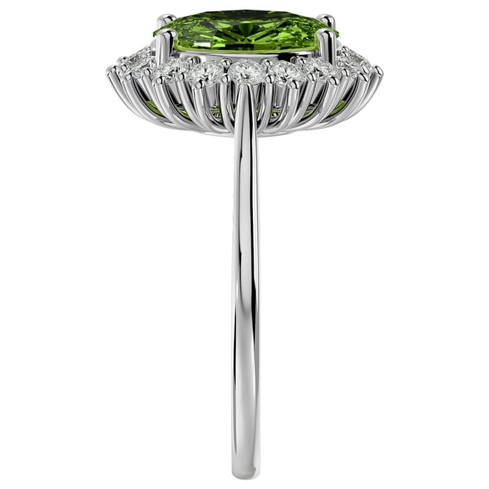 3 Carat Oval Shape Peridot and Halo Diamond Ring In 14 Karat White Gold