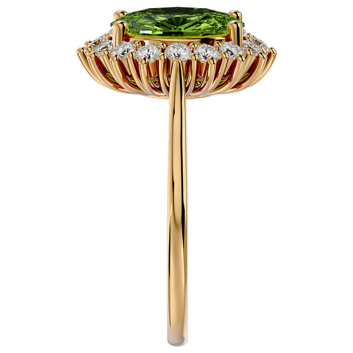 3 Carat Oval Shape Peridot and Halo Diamond Ring In 14 Karat Yellow Gold