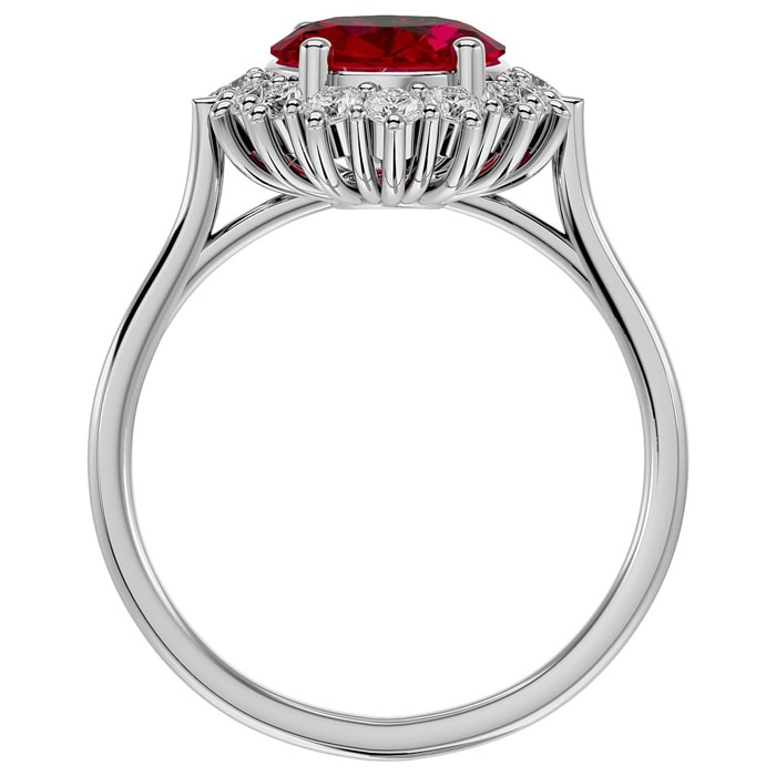 3.60 Carat Oval Shape Ruby and Halo Diamond Ring In 14 Karat White Gold