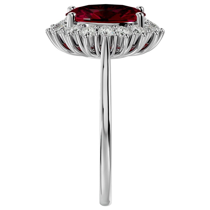 3.60 Carat Oval Shape Ruby and Halo Diamond Ring In 14 Karat White Gold