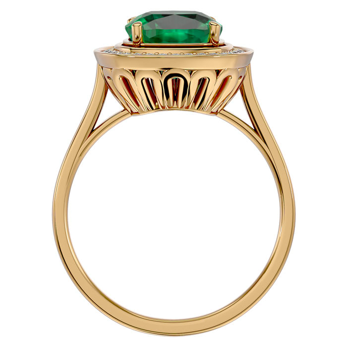 2 1/4 Carat Cushion Cut Emerald and Halo Diamond Ring In 14K Yellow Gold