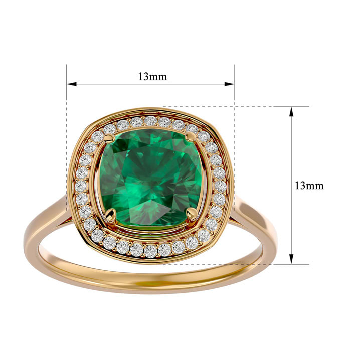 2 1/4 Carat Cushion Cut Emerald and Halo Diamond Ring In 14K Yellow Gold