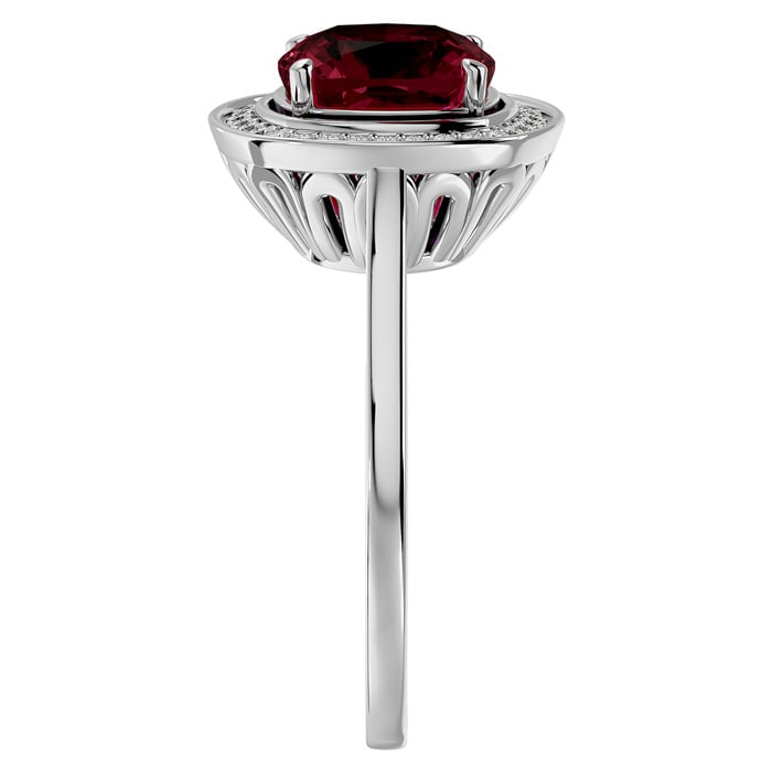 Garnet Ring: Garnet Jewelry: 3 1/4 Carat Cushion Cut Garnet and Halo Diamond Ring In 14K White Gold