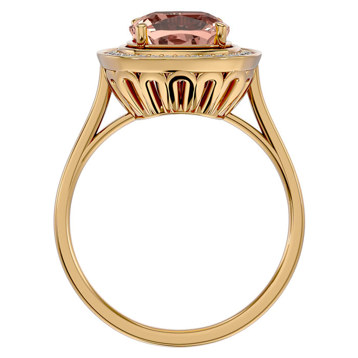 3-1/4 Carat Cushion Cut Morganite and Halo Diamond Ring In 14K Yellow Gold