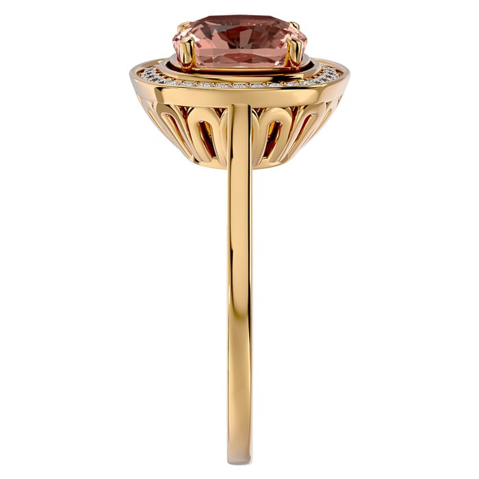 3-1/4 Carat Cushion Cut Morganite and Halo Diamond Ring In 14K Yellow Gold