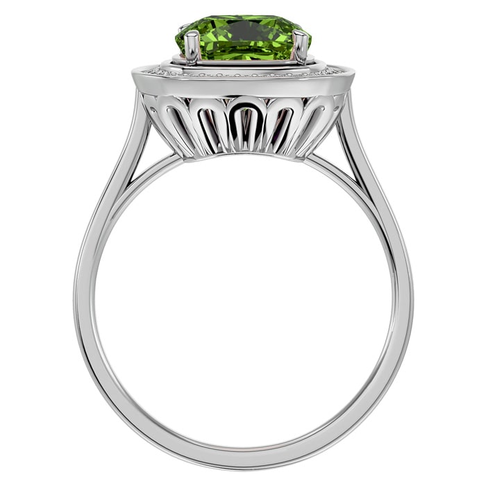2 3/4 Carat Cushion Cut Peridot and Halo Diamond Ring In 14K White Gold
