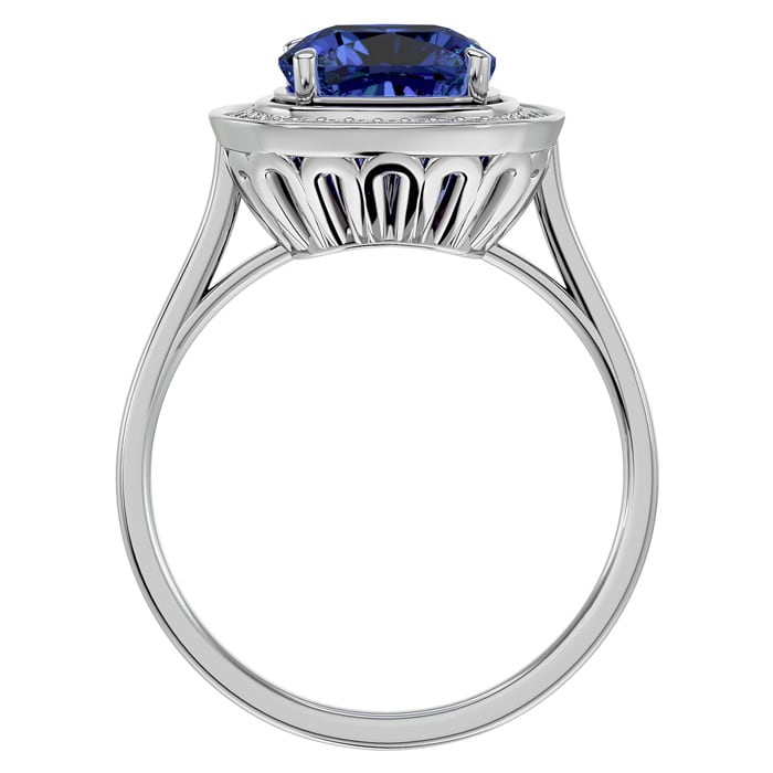 2 3/4 Carat Cushion Cut Tanzanite and Halo Diamond Ring In 14K White Gold