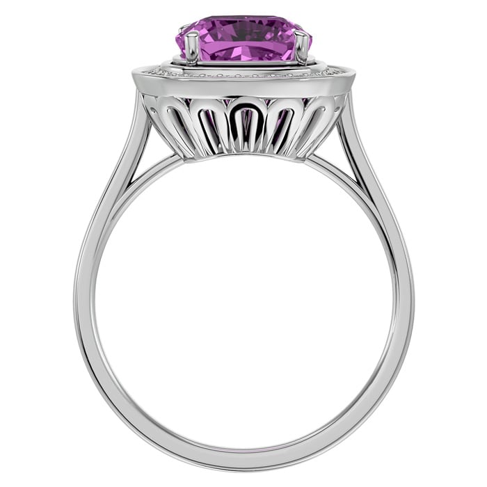2 3/4 Carat Cushion Cut Pink Topaz and Halo Diamond Ring In 14K White Gold