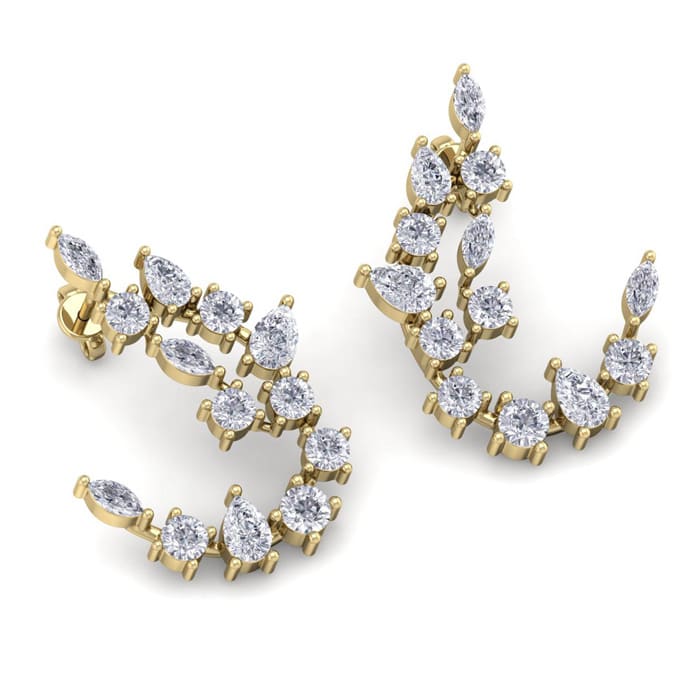 Diamond Drop Earrings: 3 Carat Fancy Diamond Drop Earrings In 14 Karat Yellow Gold