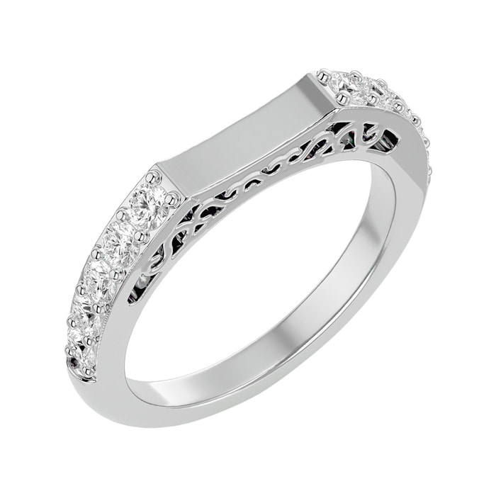 Moissanite Engagement Ring; 1/2 Carat Moissanite Wedding Band In 14 Karat White Gold