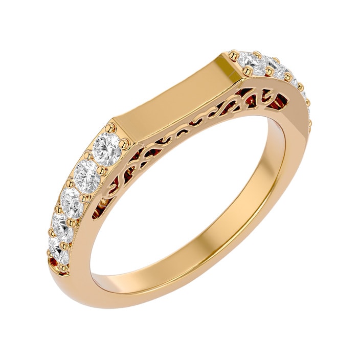 Moissanite Engagement Ring; 1/2 Carat Moissanite Wedding Band In 14 Karat Yellow Gold