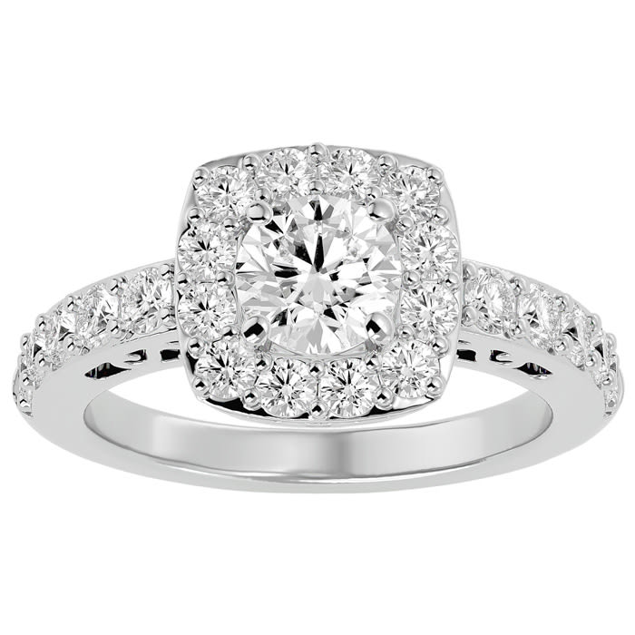 Moissanite Engagement Ring; 2 1/2 Carat Moissanite Halo Engagement Ring In 14 Karat White Gold