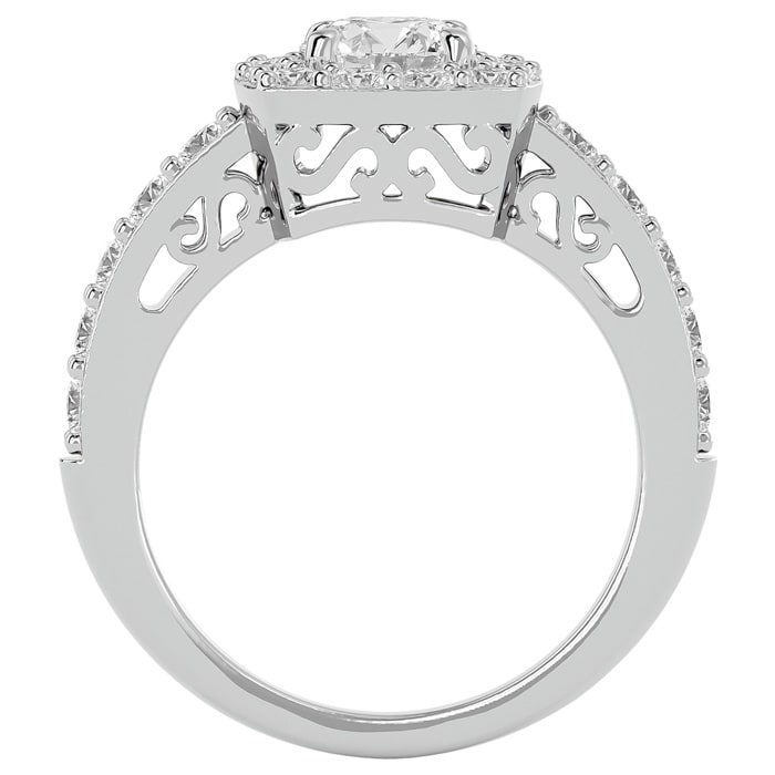 Moissanite Engagement Ring; 2 1/2 Carat Moissanite Halo Engagement Ring In 14 Karat White Gold