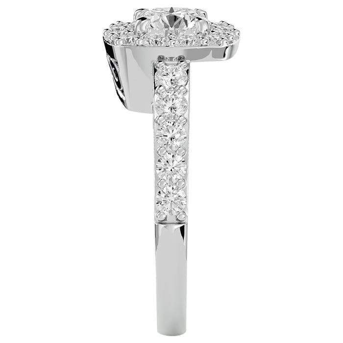 Moissanite Engagement Ring; 2 1/2 Carat Moissanite Halo Engagement Ring In 14 Karat White Gold