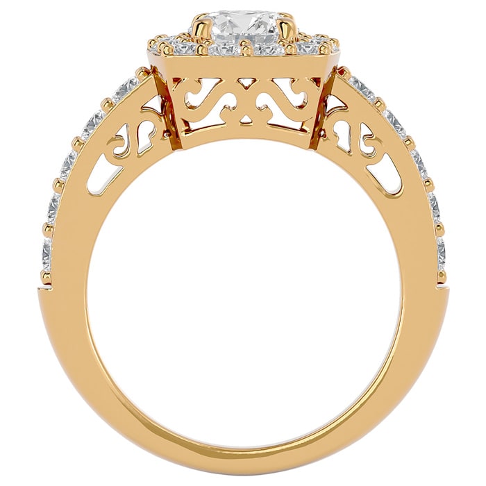 Moissanite Engagement Ring; 2 1/2 Carat Moissanite Halo Engagement Ring In 14 Karat Yellow Gold