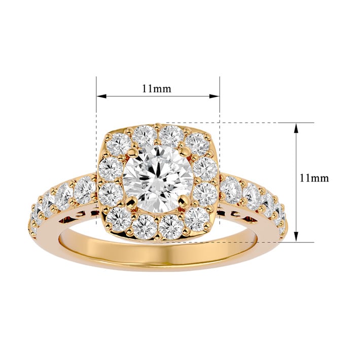 Moissanite Engagement Ring; 2 1/2 Carat Moissanite Halo Engagement Ring In 14 Karat Yellow Gold