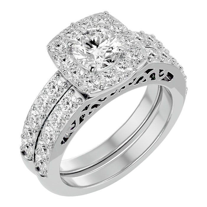 Moissanite Engagement Ring; 3 Carat Moissanite Bridal Set In 14 Karat White Gold