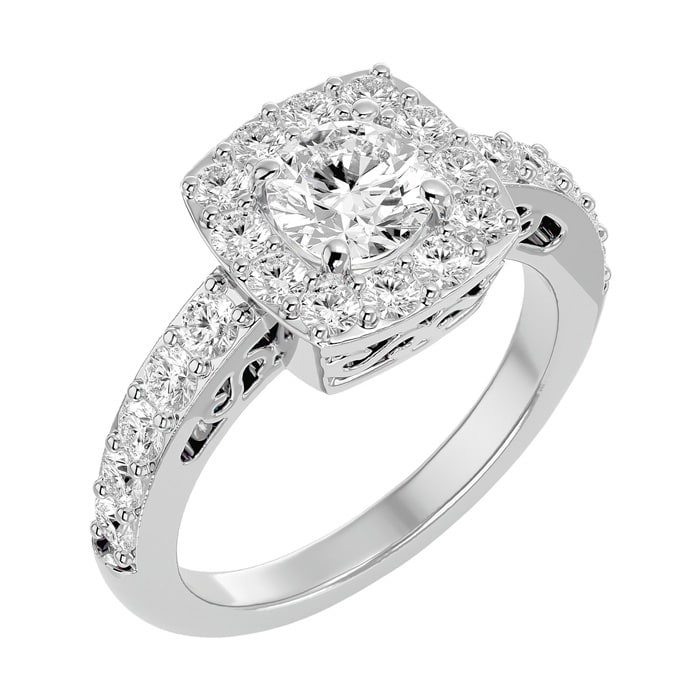 2 1/2 Carat Halo Diamond Engagement Ring In 14 Karat White Gold. Gorgeous New Style!