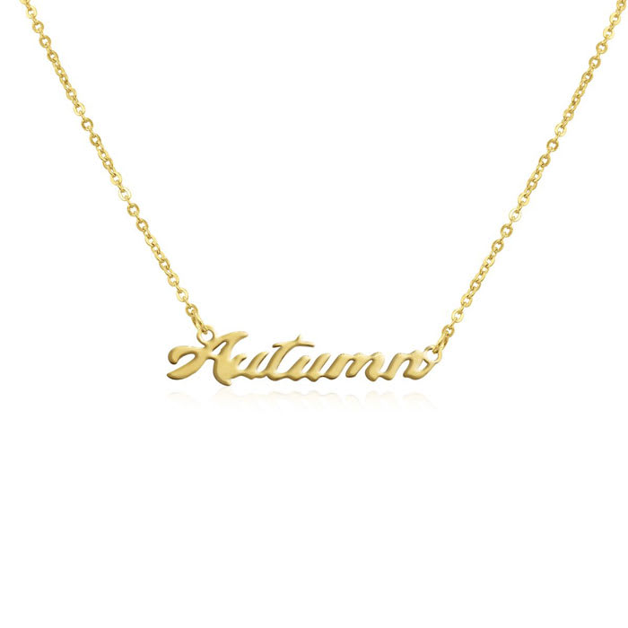 Autumn Nameplate Necklace In Gold 