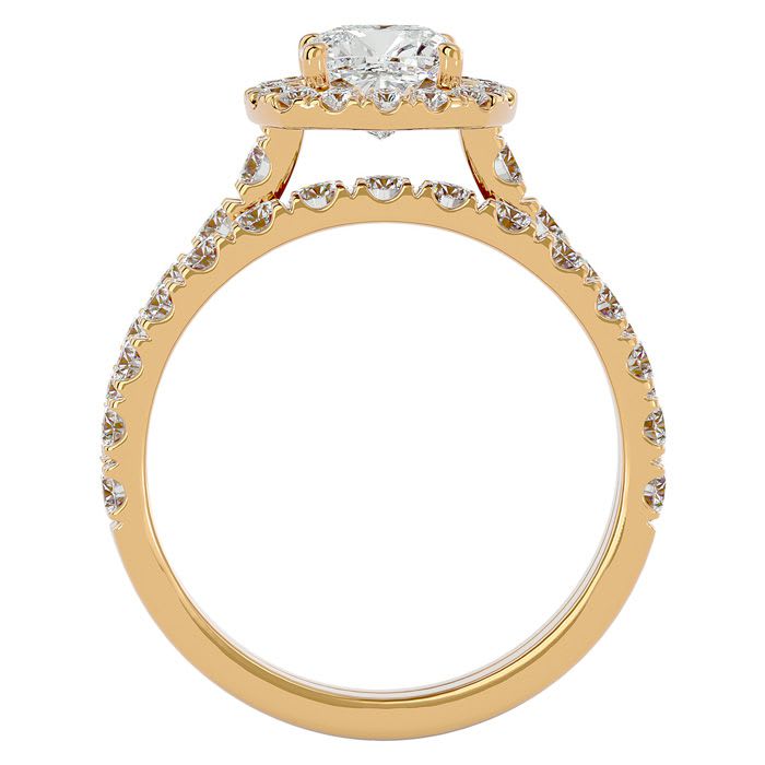 2 1/4 Carat Cushion Cut Halo Diamond Bridal Set In 14 Karat Yellow Gold