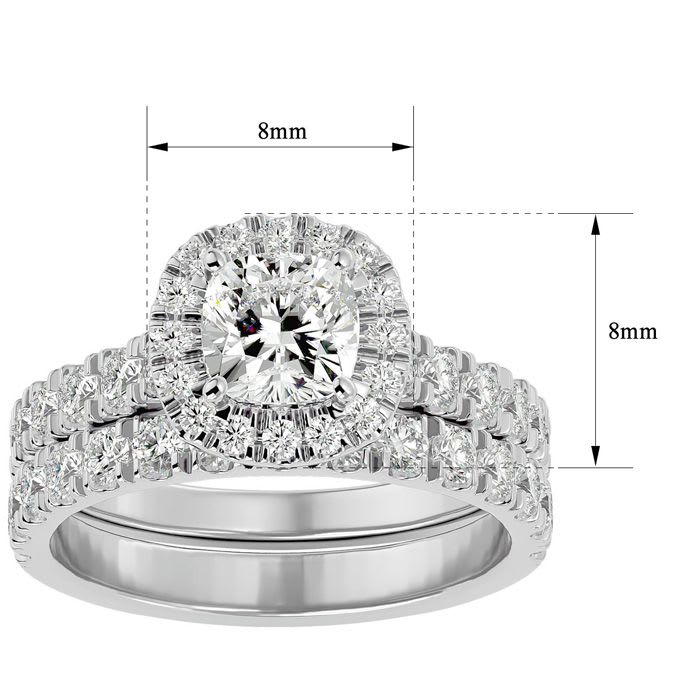 2 1/4 Carat Cushion Cut Halo Diamond Bridal Set In 14 Karat White Gold
