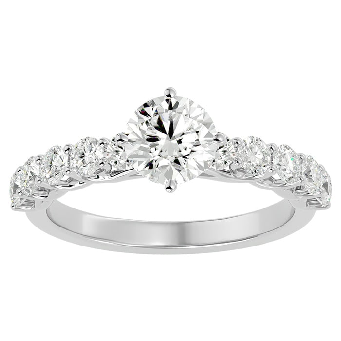 Moissanite Engagement Ring; 1 3/4 Carat Moissanite Engagement Ring In 14 Karat White Gold