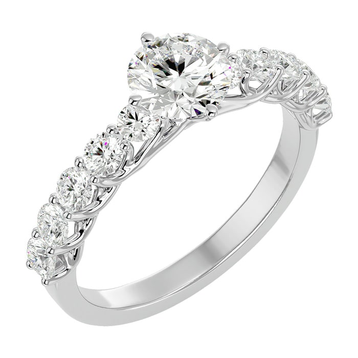 Moissanite Engagement Ring; 1 3/4 Carat Moissanite Engagement Ring In 14 Karat White Gold