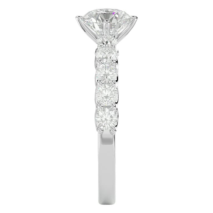 Moissanite Engagement Ring; 1 3/4 Carat Moissanite Engagement Ring In 14 Karat White Gold