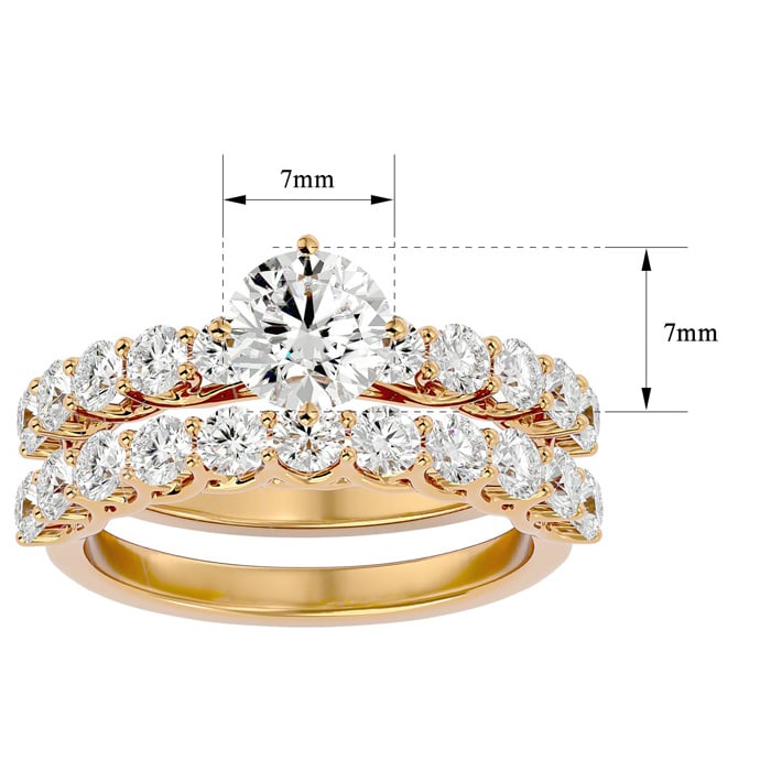 Moissanite Engagement Ring; 2 1/2 Carat Moissanite Bridal Set In 14 Karat Yellow Gold