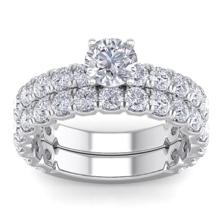 3 1/4 Carat Round Diamond Bridal Set In 2.4 Karat White Gold™.  Comes With Both The Engagement Ring And Wedding Band.  An Amazing Bridal Set!