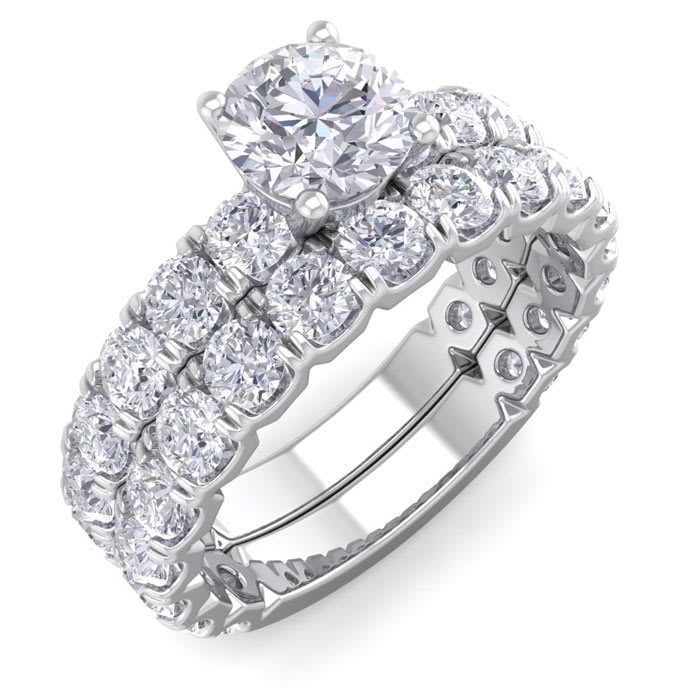 3 1/4 Carat Round Diamond Bridal Set In 2.4 Karat White Gold™.  Comes With Both The Engagement Ring And Wedding Band.  An Amazing Bridal Set!