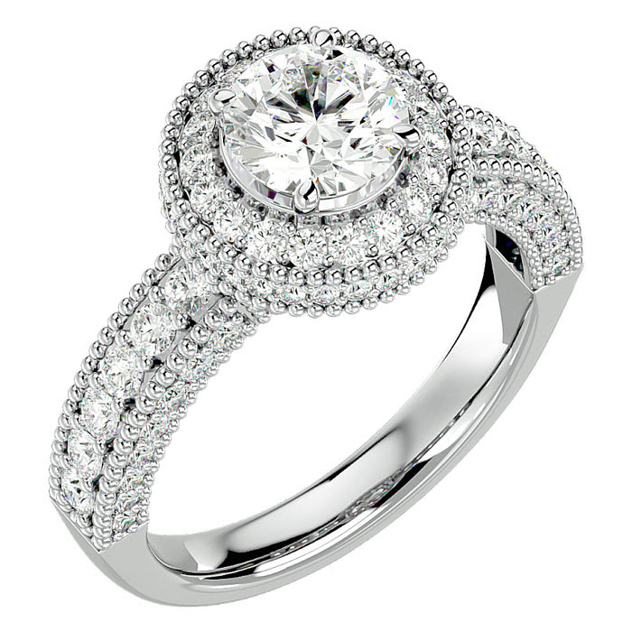 2 1/2 Carat Halo Diamond Engagement Ring In 2.4 Karat White Gold™