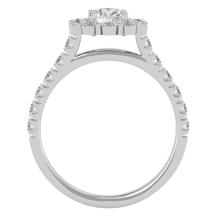Moissanite Engagement Ring; 1 1/2 Carat Halo Moissanite Engagement Ring In 14 Karat White Gold