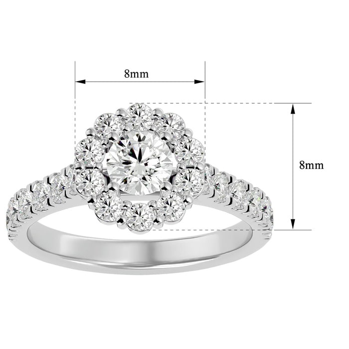 Moissanite Engagement Ring; 1 1/2 Carat Halo Moissanite Engagement Ring In 14 Karat White Gold