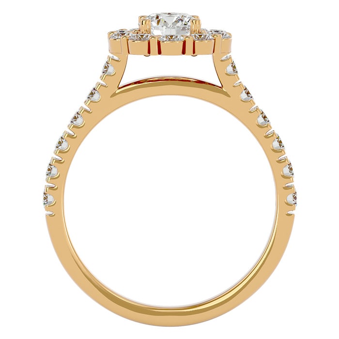 Moissanite Engagement Ring; 1 1/2 Carat Halo Moissanite Engagement Ring In 14 Karat Yellow Gold