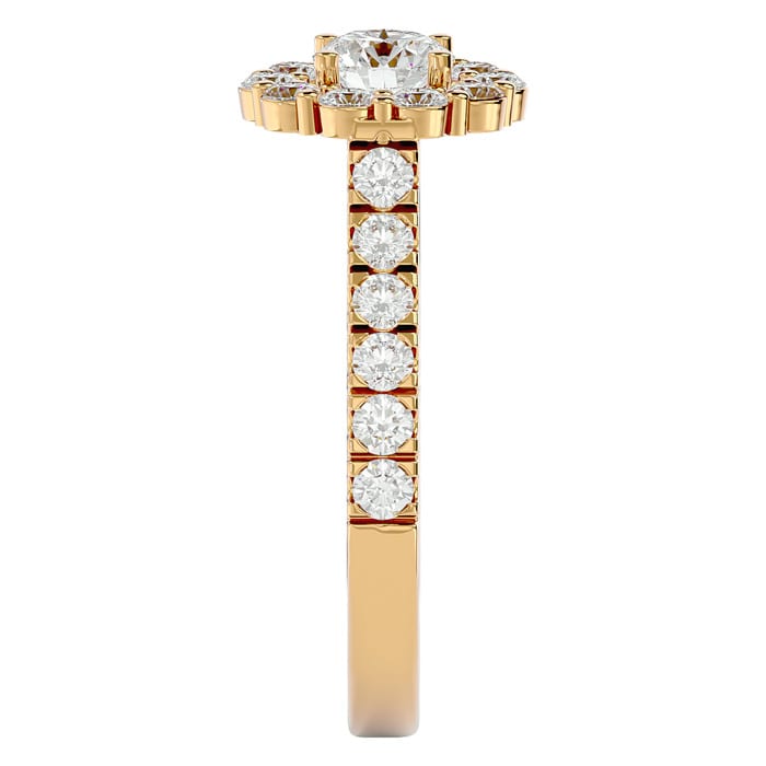 Moissanite Engagement Ring; 1 1/2 Carat Halo Moissanite Engagement Ring In 14 Karat Yellow Gold