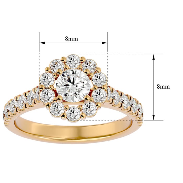 Moissanite Engagement Ring; 1 1/2 Carat Halo Moissanite Engagement Ring In 14 Karat Yellow Gold